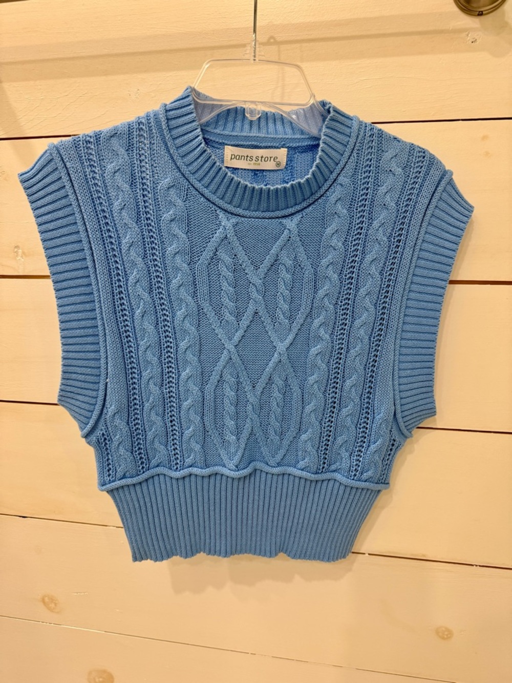 pantsstore Blue Cable Knit Cropped Sweater Vest